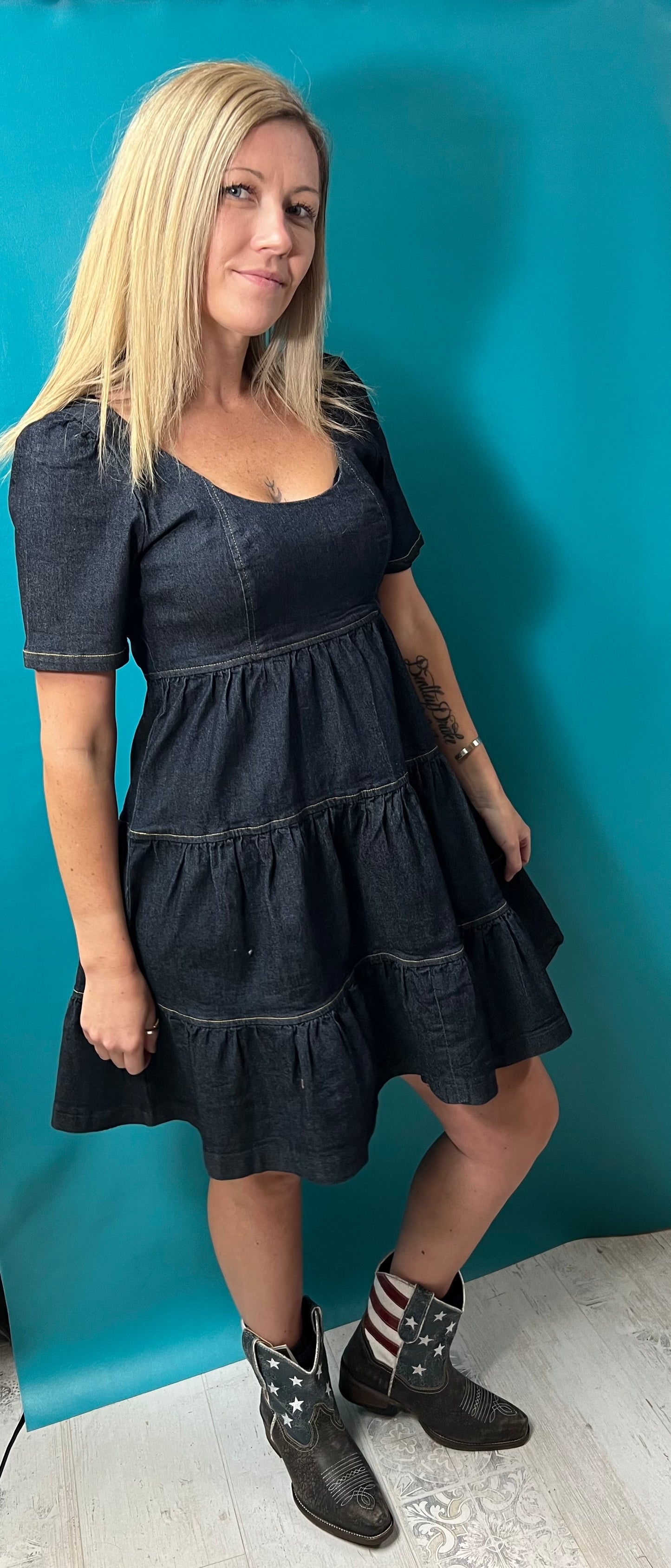 Denim Stetson Tiered Dress, M