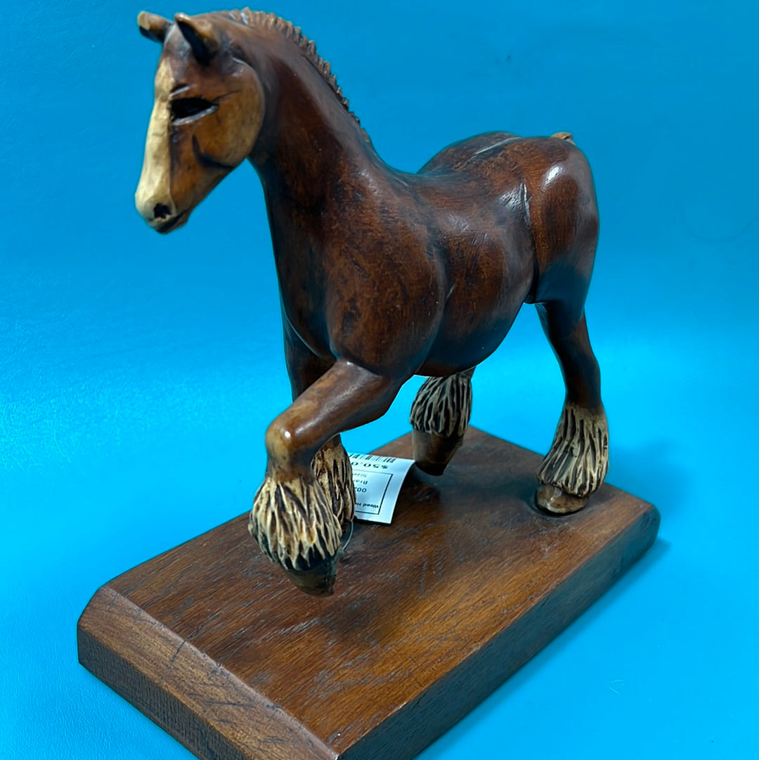 Preloved Wood Horse Sculpture