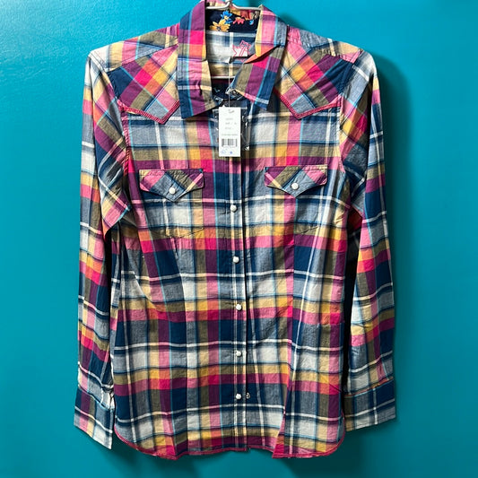 Pink/nav  Tin Haul Plaid Pearl Snap, S