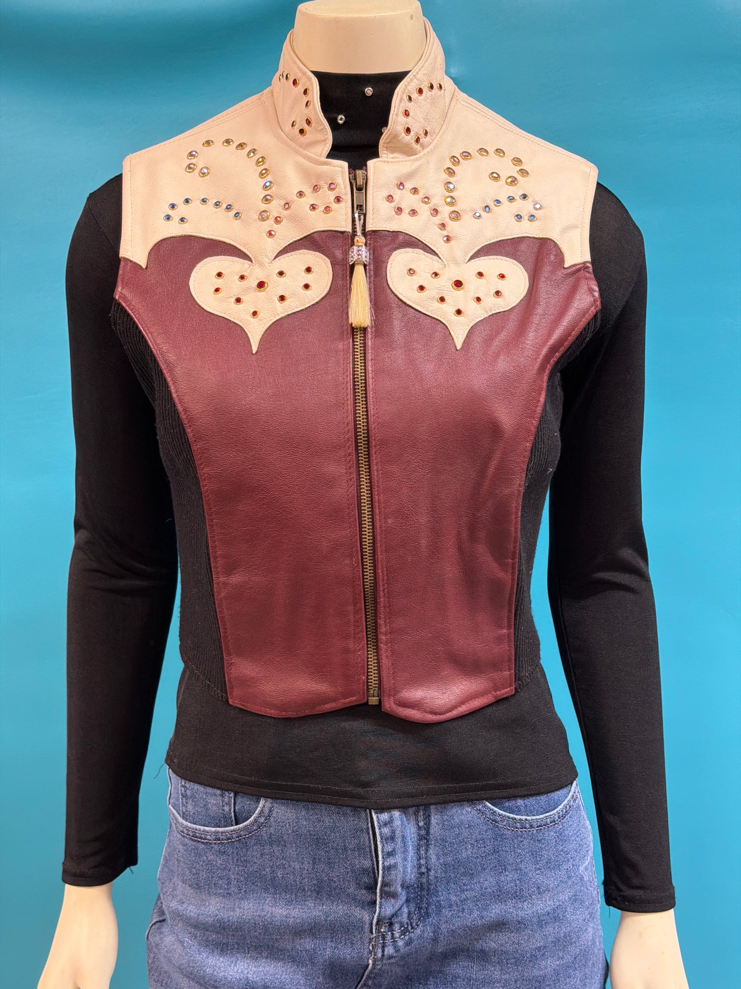 Black/Tan/Burgundy Silver Mesa & Jockies Show Vest w Shirt, S