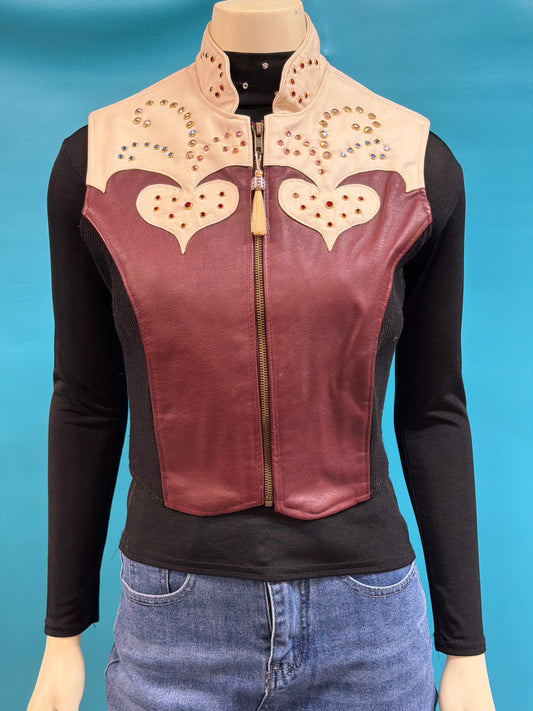 Black/Tan/Burgundy Silver Mesa & Jockies Show Vest w Shirt, S