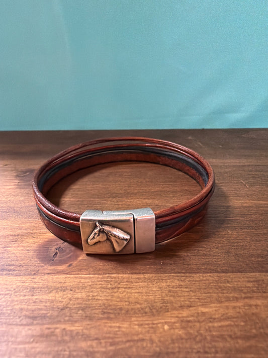 brown/black Montana Leather bracelet, M 7.5"