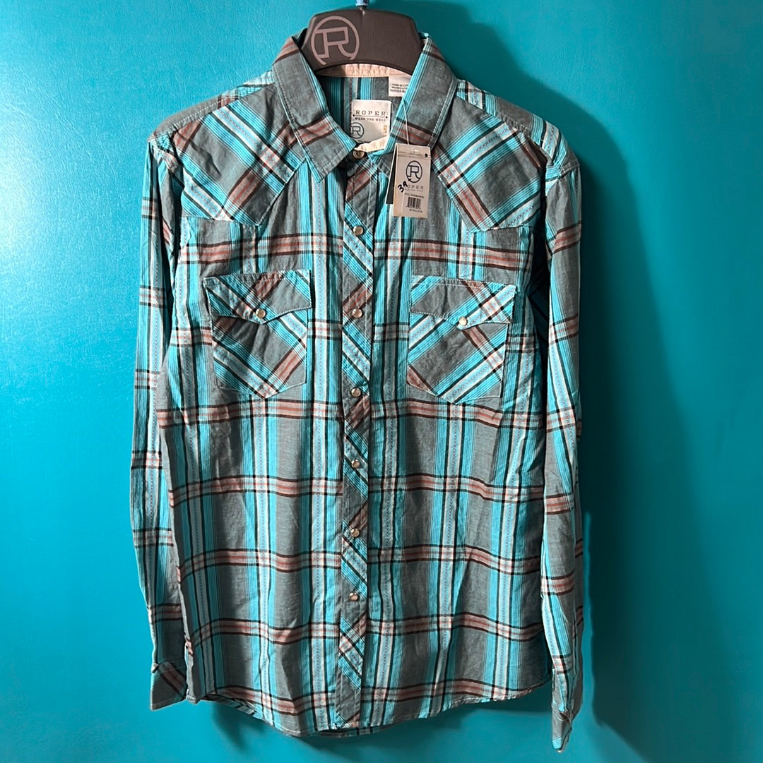 Blue  Roper Boys Button Up, XL