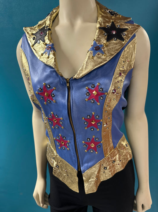 Blue/Gold No Brand Western Show Vest, Medium