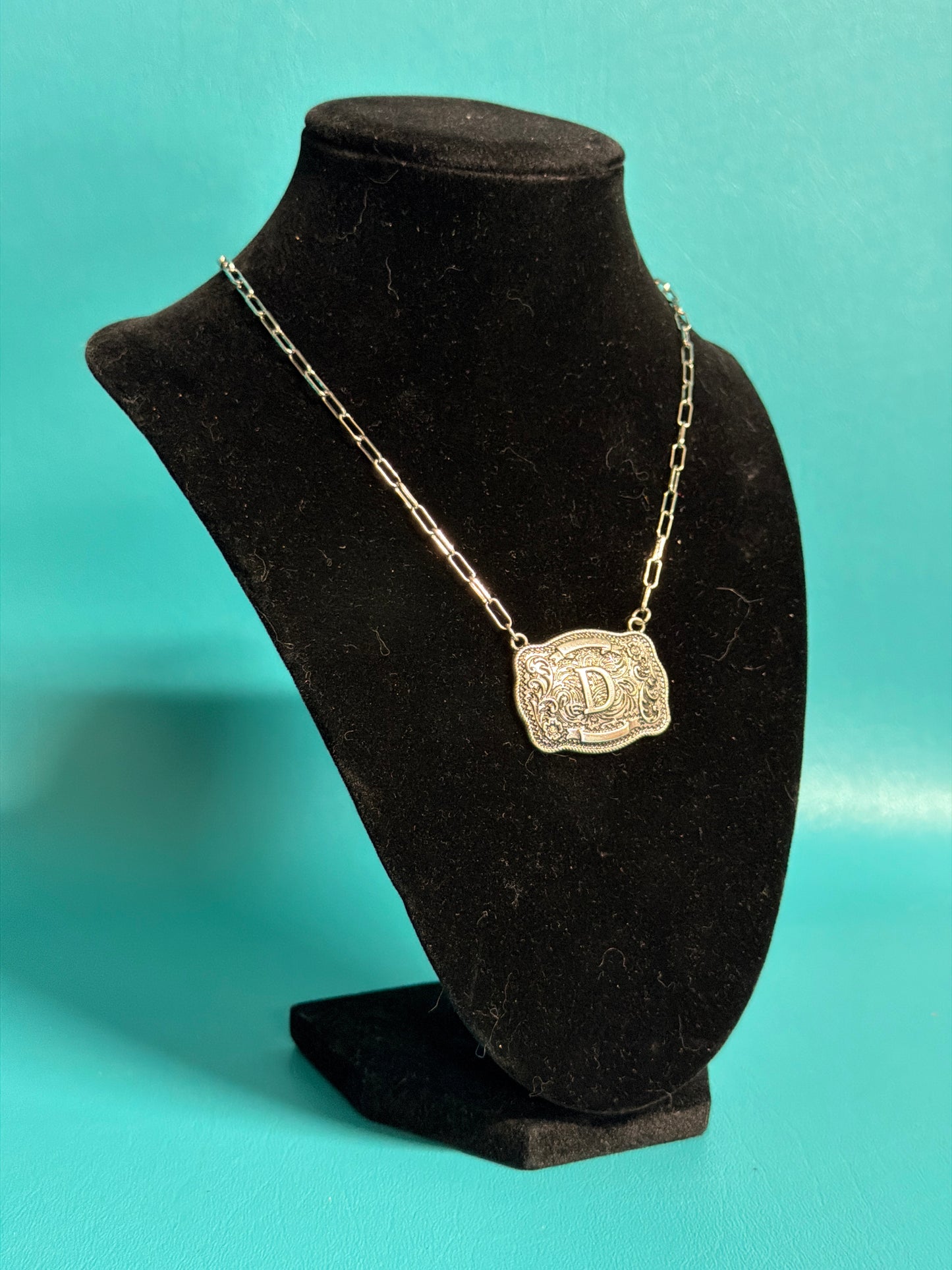 Initial Belt Buckle Necklace