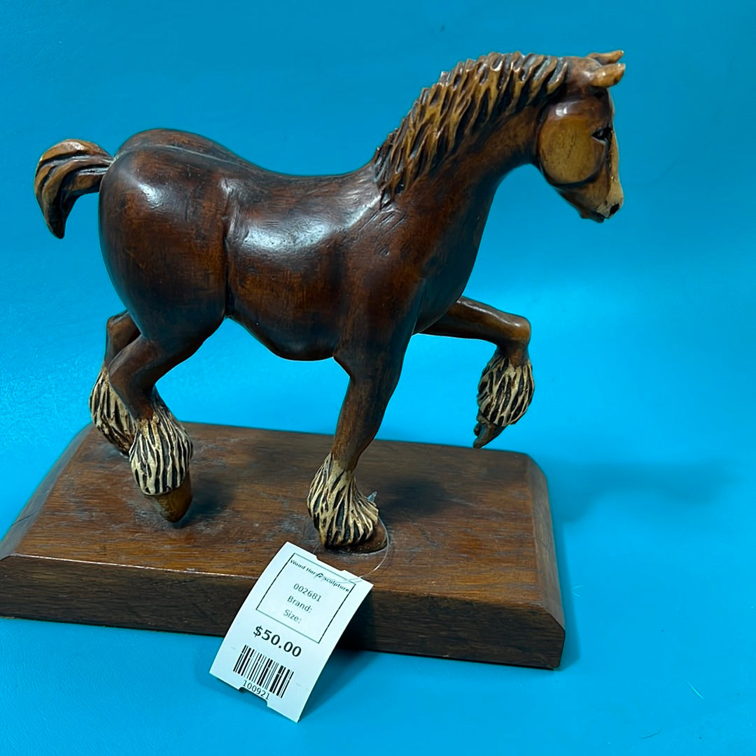 Preloved Wood Horse Sculpture
