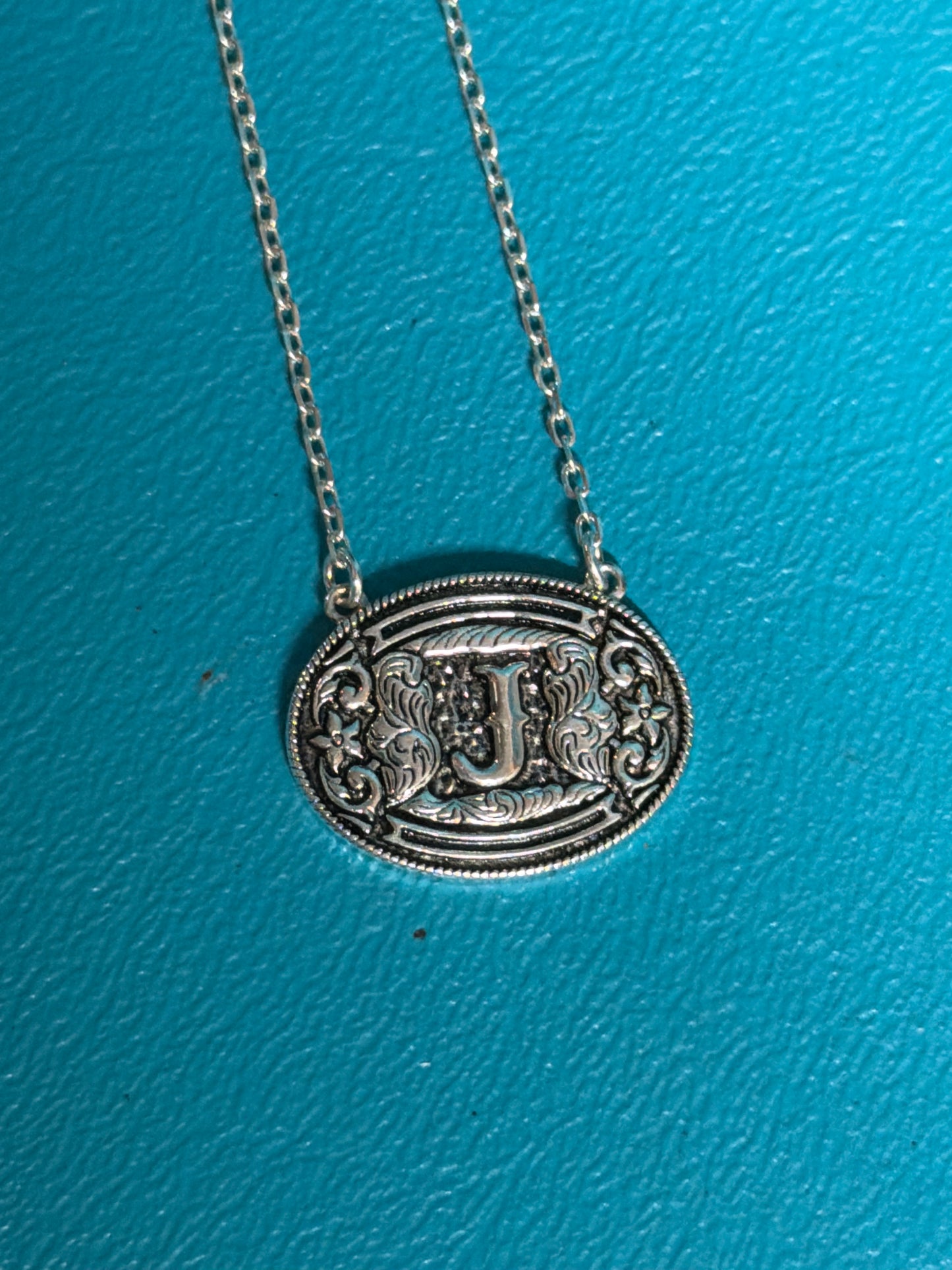Sterling Silver Initial Belt Buckle Necklace