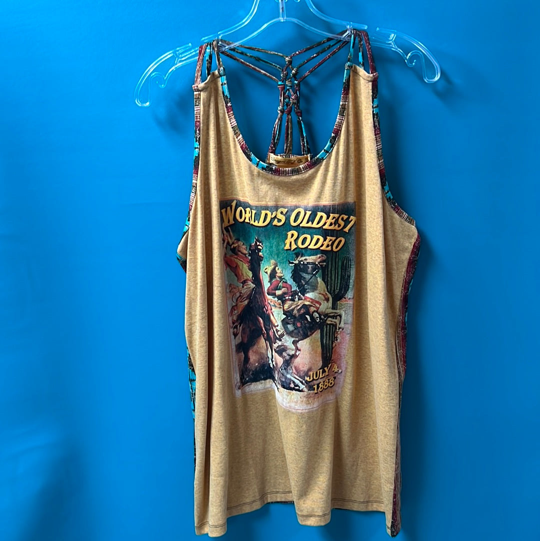 Yellow Cowgirl Tuff Oldest Rodeo Tank, L