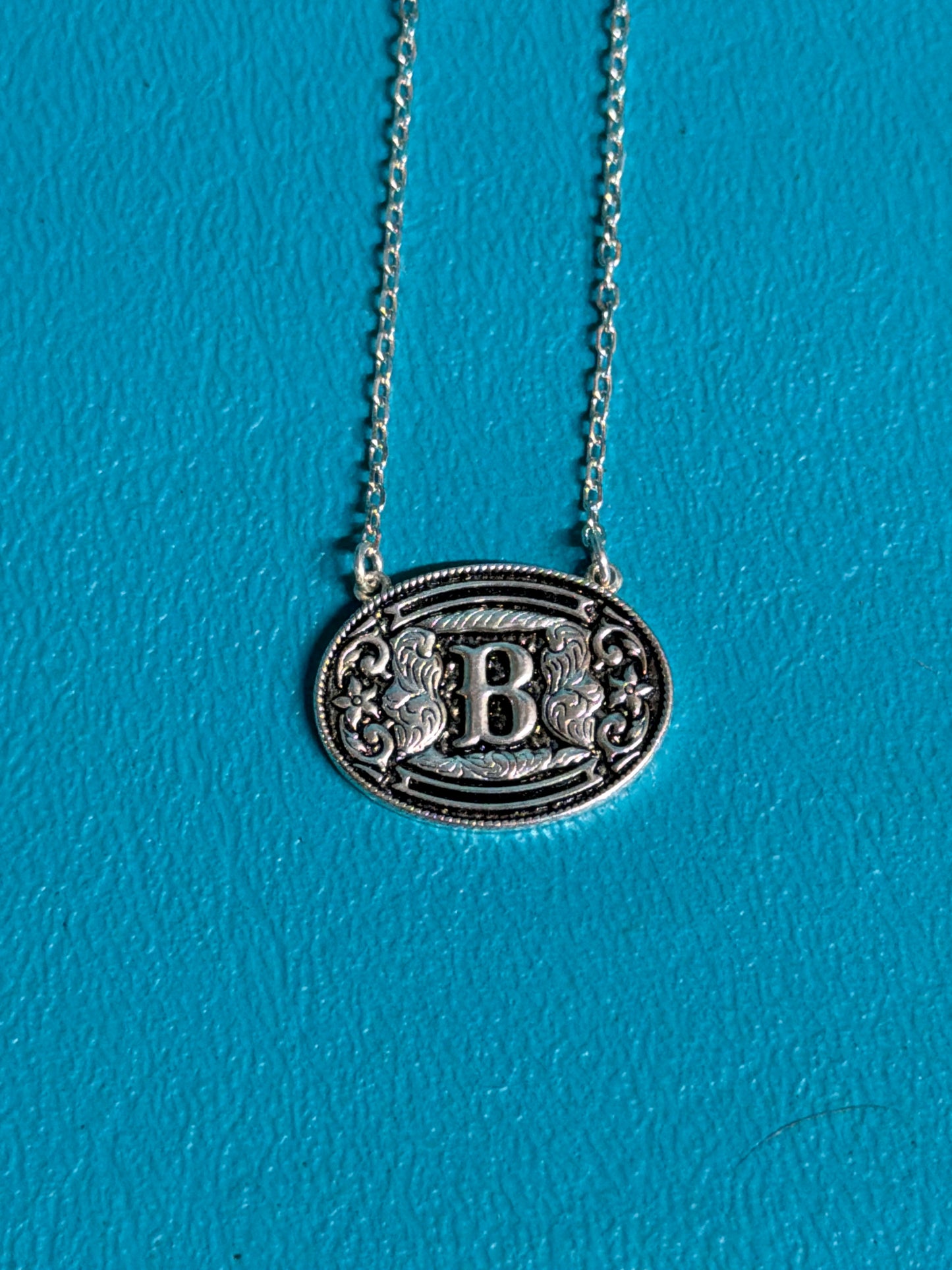 Sterling Silver Initial Belt Buckle Necklace