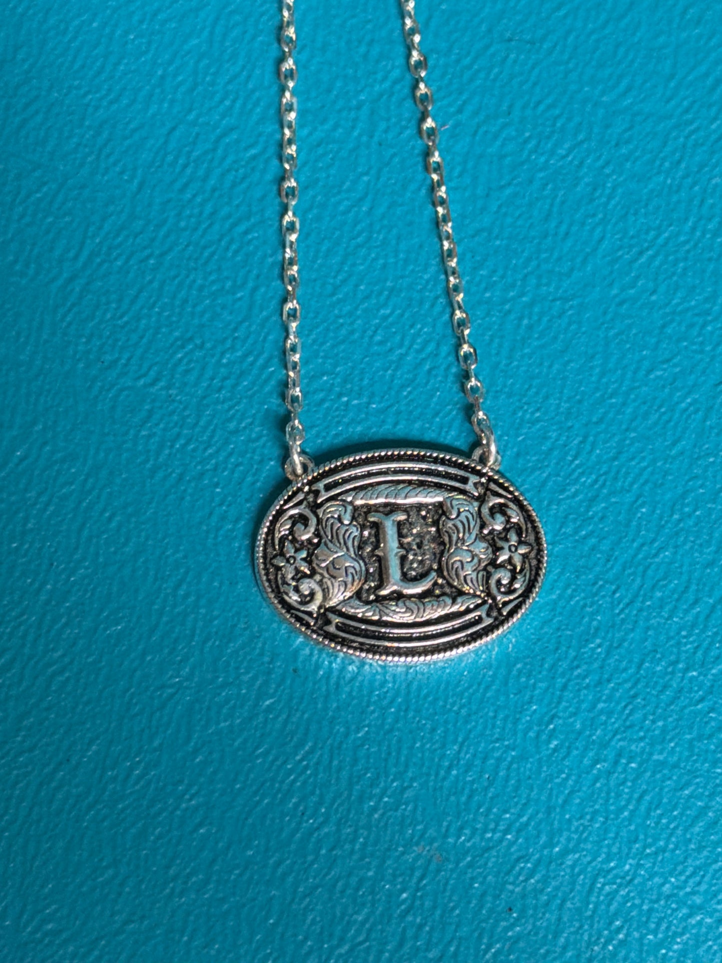 Sterling Silver Initial Belt Buckle Necklace