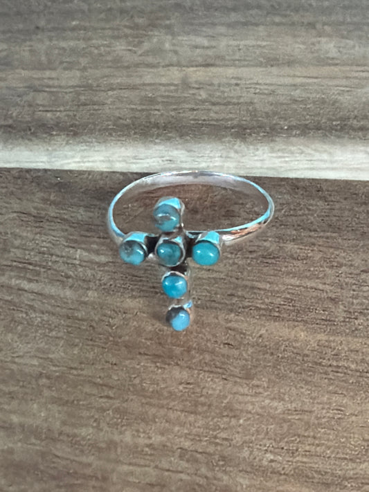 Sterling silver turquoise cross ring, Adjustable