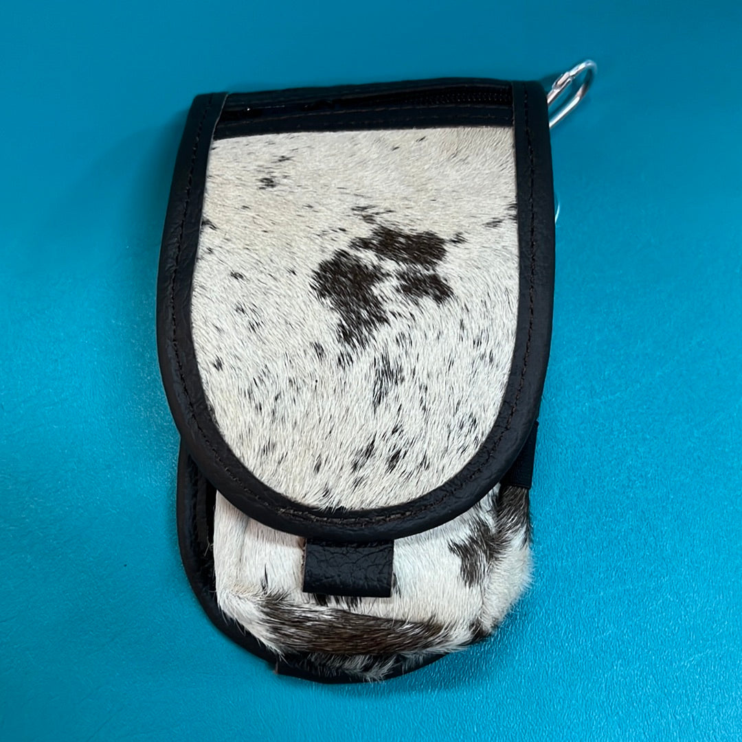 Brown and White Cowhide Phone Holder